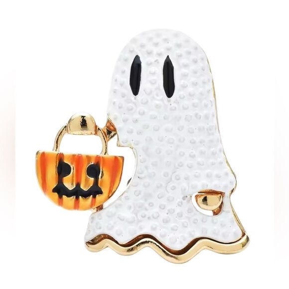 HALLOWEEN ENAMEL GHOST WITH PUMPKIN - Picture 3 of 5